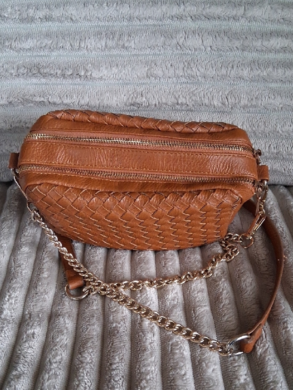 Woven Leather Crossbody Bag in Tan - Picture 2 of 8